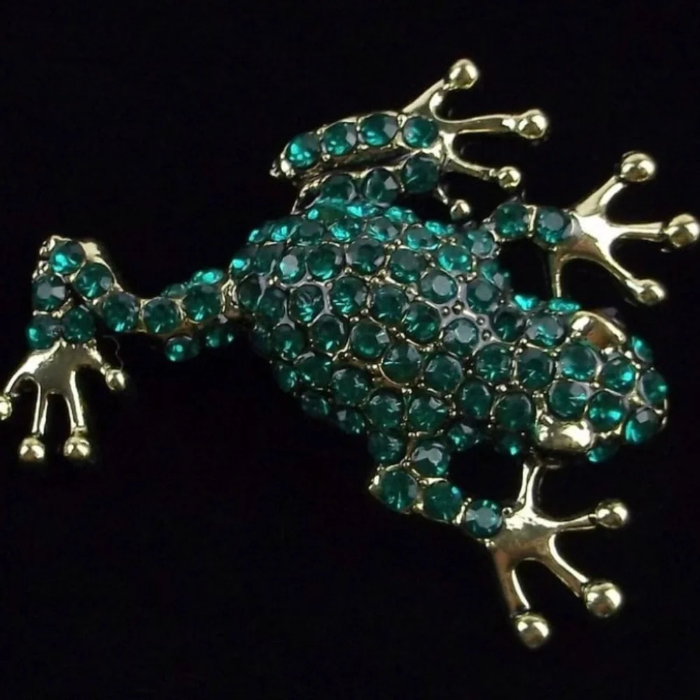 Enameled Rhinestone Tree Frog Brooch
